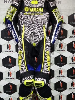 Yamaha Black, White & Neon Yellow Racing Leather Back Panel